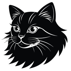 Obraz premium logo of persiana cat face, side view, silhouette, black and white, white background