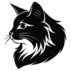 logo of persiana cat face, side view, silhouette, black and white, white background