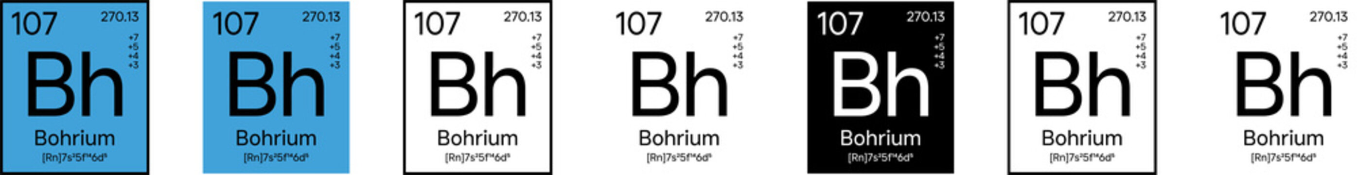 Bohrium Element Symbol with Additional Info | Part of the Periodic Table of Elements Kit | High-Res, 7 Design Styles, Isolated on Transparent Background