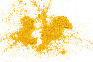 Yellow powder isolated on transparent background.