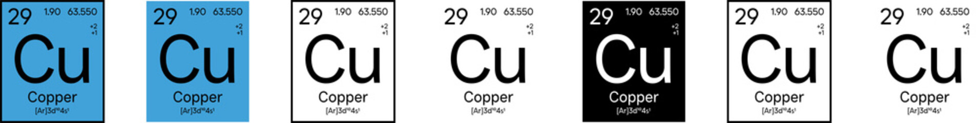 Copper (Cuprum) Element Symbol with Additional Info | Part of the Periodic Table of Elements Kit | High-Res, 7 Design Styles, Isolated on Transparent Background