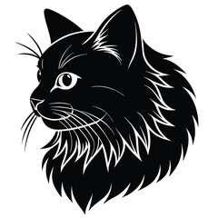 logo of persiana cat face, side view, silhouette, black and white, white background