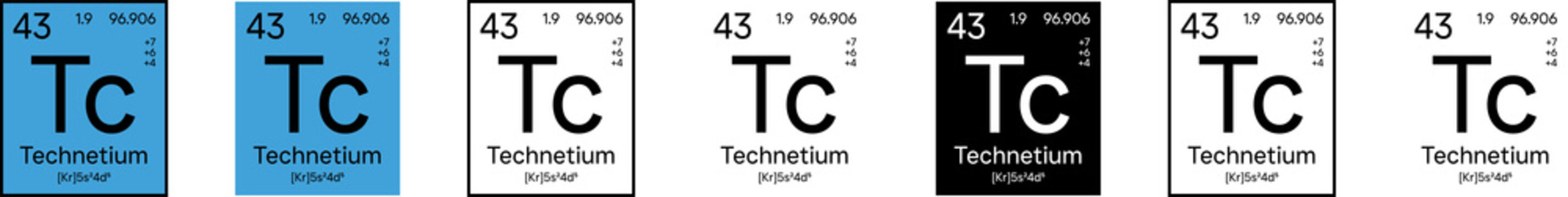 Technetium Element Symbol with Additional Info | Part of the Periodic Table of Elements Kit | High-Res, 7 Design Styles, Isolated on Transparent Background