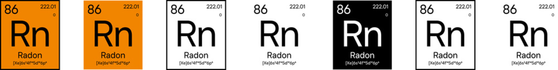 Radon Element Symbol with Additional Info | Part of the Periodic Table of Elements Kit | High-Res, 7 Design Styles, Isolated on Transparent Background