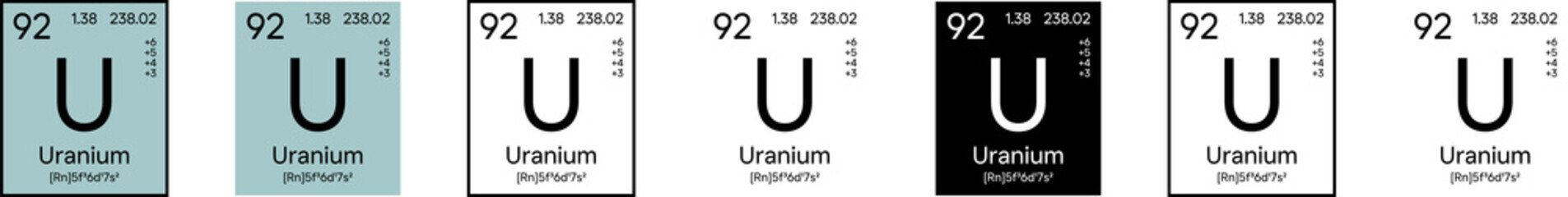 Uranium Element Symbol with Additional Info   Part of the Periodic Table of Elements Kit   High-Res, 7 Design Styles, Isolated on Transparent Background © SoloWayCo.