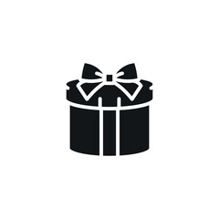 Round gift box simple glyph icon. Present vector solid isolated black illustration.