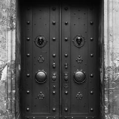 Obraz premium Black Ornate Door with Gothic Decorations