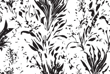 art vintage monochrome watercolor and graphic floral pattern with leaves on light background; Seamless Pattern; Illustration
