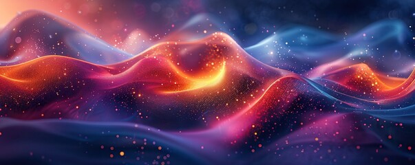 Abstract Glittering Landscape with Red, Orange, and Blue Hues