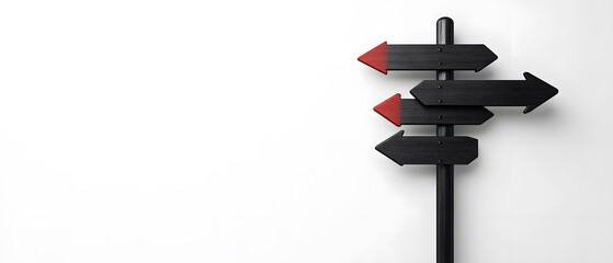 Black Wooden Arrow Signpost on White Background.