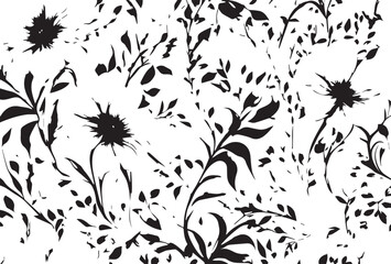 art vintage monochrome watercolor and graphic floral pattern with leaves on light background; Seamless Pattern; Illustration