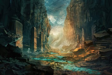 Ancient canyon with a river flowing through it