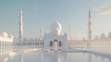 Obraz premium A futuristic cityscape with a beautifully intricate mosque as its centerpiece