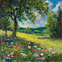 Fototapeta premium spring landscape with flowers