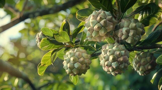 Sugar apple on the tree in the organic farm Annona squamosa sweetsop or custard apple