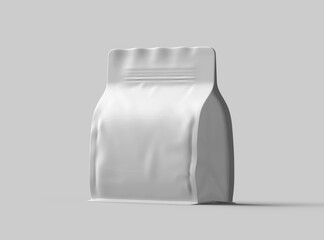 Render of a white glossy square doy-pack package with zipper on light background