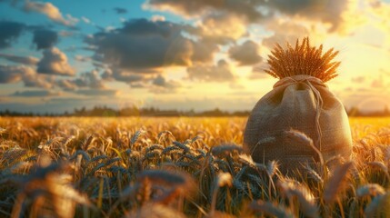 Fototapeta premium Wheat field and turkish lira money bag Agroindustry business Starvation and famine Investments in agricultural complex Profit buy deal Food security and fight against hunger Stock market futures