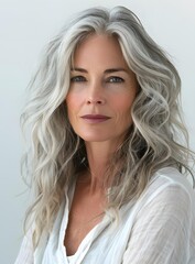 Fototapeta premium Portrait of a Beautiful Woman with Gray Hair