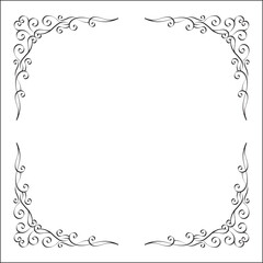 Elegant black and white elegant ornamental frame, decorative border, corners for greeting cards, banners, business cards, invitations, menus. Isolated vector illustration.	