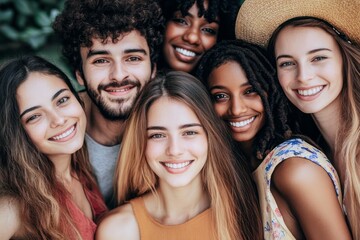Obraz premium joyful diverse group of friends smiling together, a celebration of social diversity