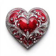 Ornate heart with intricate patterns and gemstones, designed as a concept for a textile print.