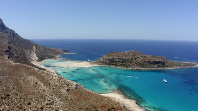 Flight over Gramvousa Peninsula with Balos beach and bay, Crete