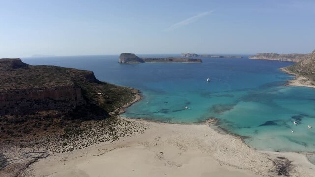 Aerial view of Balos beach and bay, Gramvousa peninsula, Crete