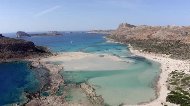 Aerial view of Balos beach and bay, Gramvousa peninsula, Crete
