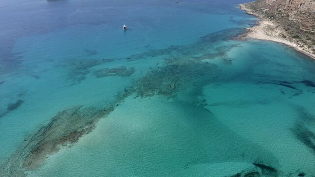 Aerial view of Balos beach and bay, Gramvousa peninsula, Kolimbari,