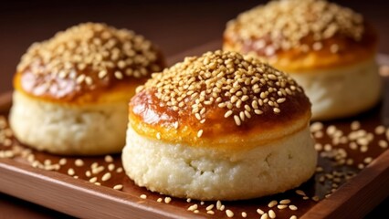 Fototapeta premium Deliciously baked bread rolls with sesame seeds