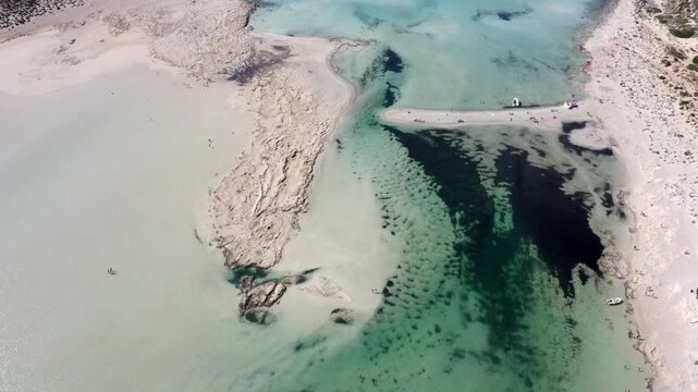 Aerial view of Balos beach and bay, Gramvousa peninsula, Crete