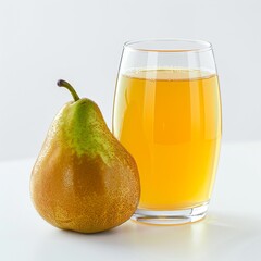 Medium shot of Glass of pear uice near the blueberry, isolated on a white background, 
