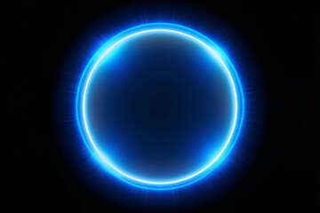 A Stunning Blue Glowing Circle Effect Isolated Against a Black Background Creating a Dramatic Visual Impact , Bright blue circle glowing on a dark background.