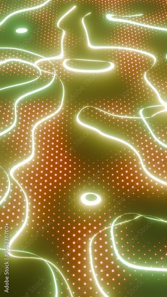 Poster colorful abstract topographic lines with glowing neon lights..
