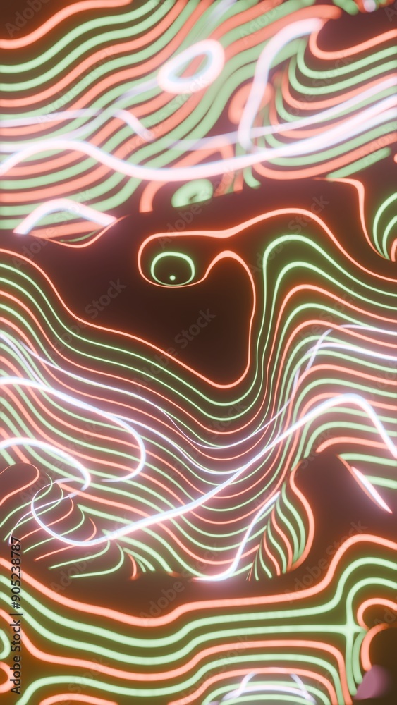 Poster colorful abstract topographic lines with glowing neon lights..