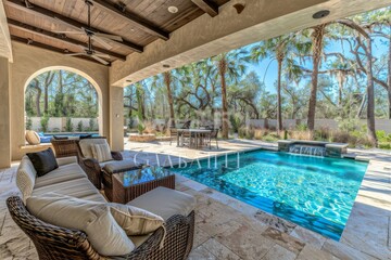 Luxurious poolside living with expansive views, highlighting lavish lifestyle and elegant home design.