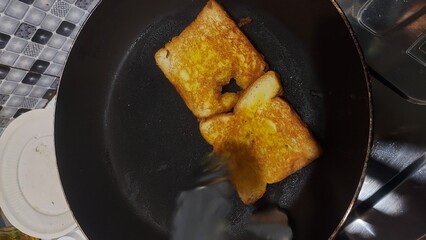 Baking bread on Teflon. Burnt bread