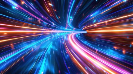 Hyperspeed Light Trails in Colorful Neon Tunnel