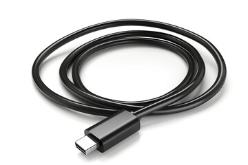 Black charging usb cabel. Isolated on white background. Generative Ai