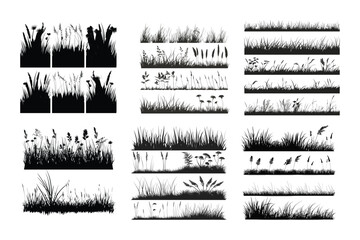 Set of grass black silhouette vector