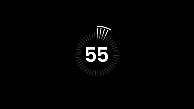60 second countdown animation. 1 minute animation from 60 to 0 seconds. on black background. 4K Video 