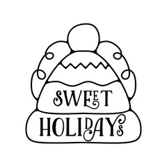 Christmas silhouette badge element. Winter line art label design. Christmas sweet holidays linear print for t-shirt, cards, stickers. Stock vector Christmas silhouette artwork.
