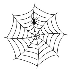 Linear hand drawing of a spider web for Halloween. Hand-drawn prints and doodles for holiday postcards, children's textiles. Vector illustration