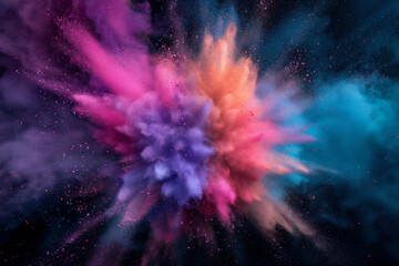 A dramatic burst of vibrant colors and powder in an explosive motion. Illustration captures the excitement of colorful powders in motion, perfect for dynamic and festive designs