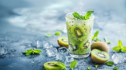 Fototapeta premium Juice drink with fresh kiwi fruit