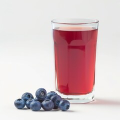 Medium shot of Glass of blueberry juice near the blueberry, isolated on a white background, 