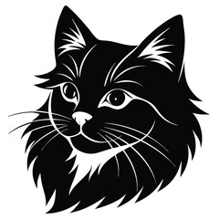 logo of persiana cat face, side view, silhouette, black and white, white background