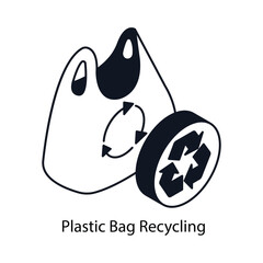 Plastic Bag Recycling Isometric outline style icon. Symbol on White background EPS 10 File 