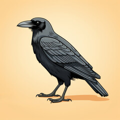 Fototapeta premium cartoon black common raven and cream background