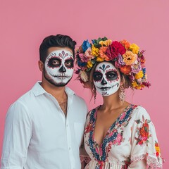 Dramatic Day of the Dead Couple in Full Makeup
